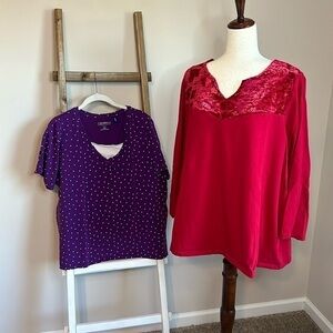 Bundle of Two Catherines Petite Tops Size 1XWP (18-20WP) Velvet and Polka Dot